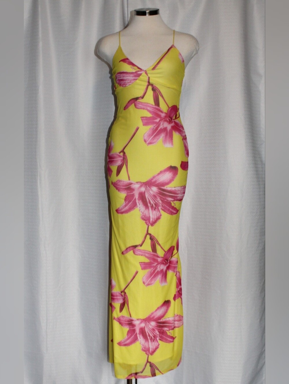 Fashion Nova Kelly Floral Mesh Maxi Dress – Yellow & Pink – Medium